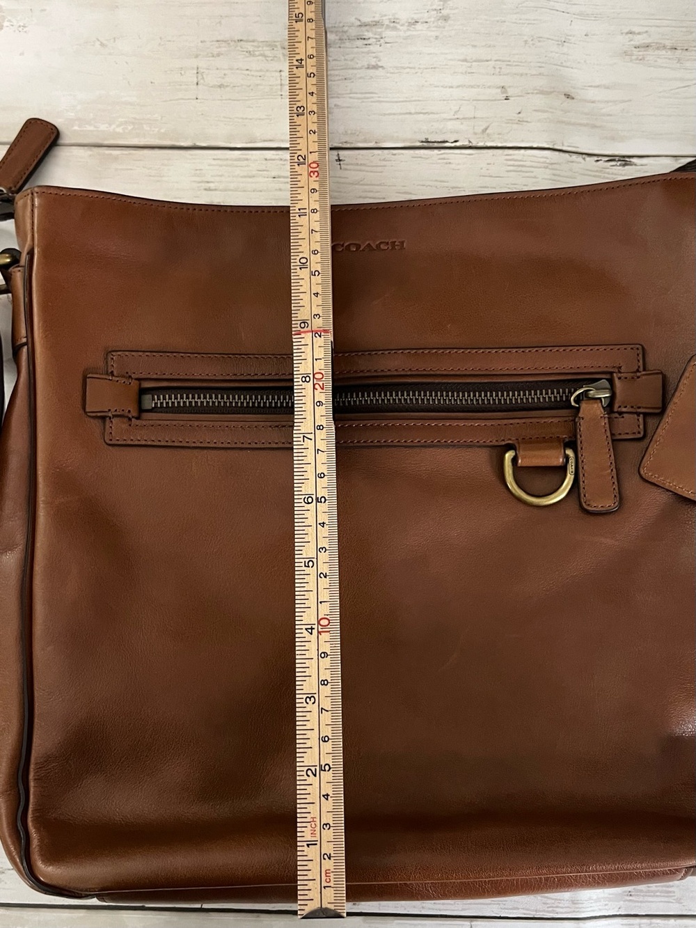 Coach Brown Leather Messenger Crossbody with Front Zip - Picture 12 of 13